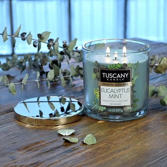 Tuscany Candle Eucalyptus Mint Long-Lasting Scented Jar Candle, 14 oz