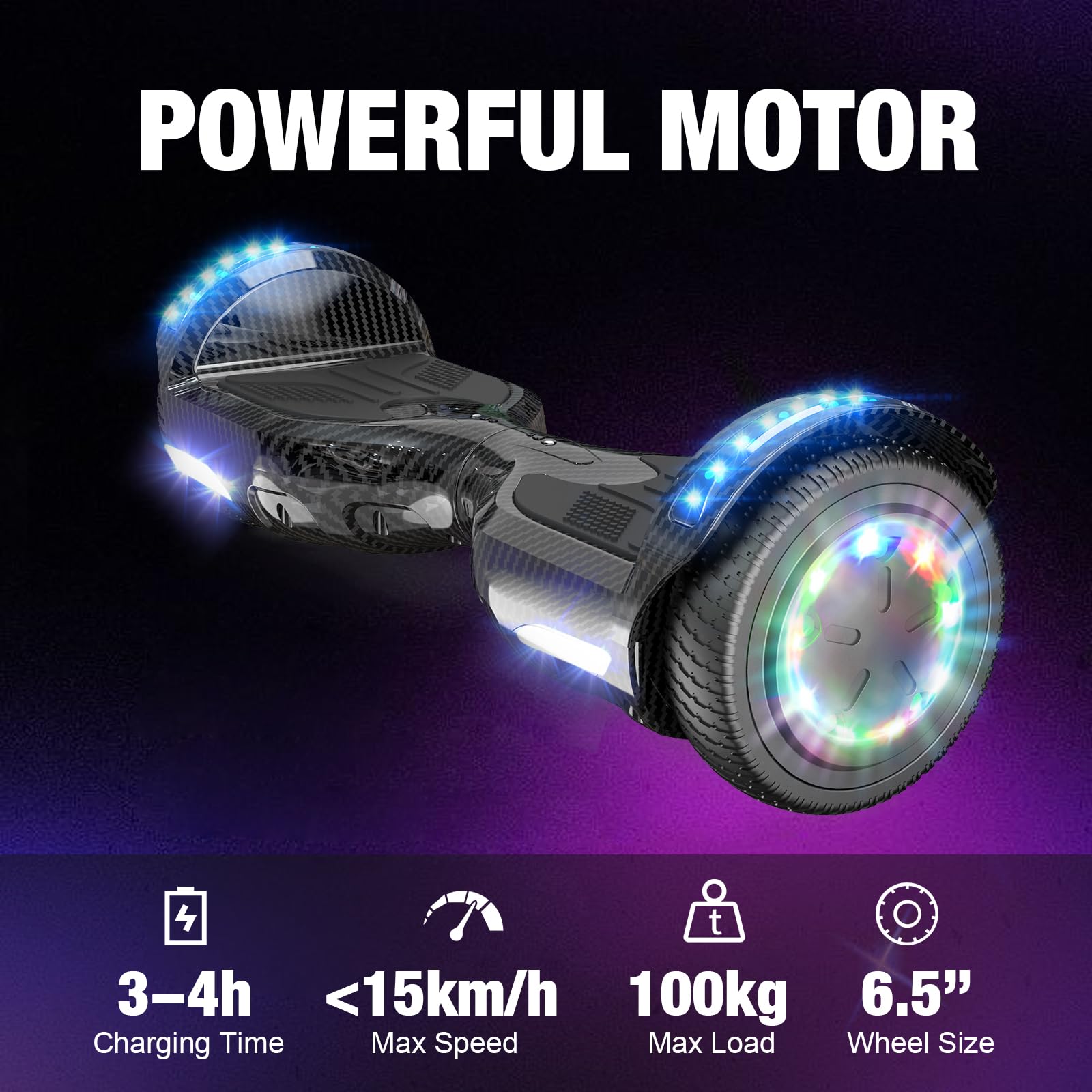 6,5" Hoverboards avec Hoverkart, Skateboard avec Siège pour Enfants Adultes, Hoverboards avec Siège, Batterie 4Ah, Hoverboards avec Musique Bluetooth et Lumières LED,Max 15 km/h