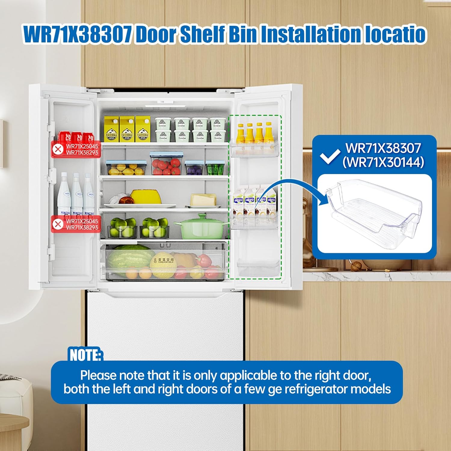 WR71X38307 WR71X30144 Door Shelf Bin Compatible with GE Refrigerator GNE27JYMWFFS GFE26JSMAFSS GFE26JYMWFFS GNE27JYMWFFS etc, Door Shelf Replacement:4975750, AP7186356, EAP16729788, PS16729788