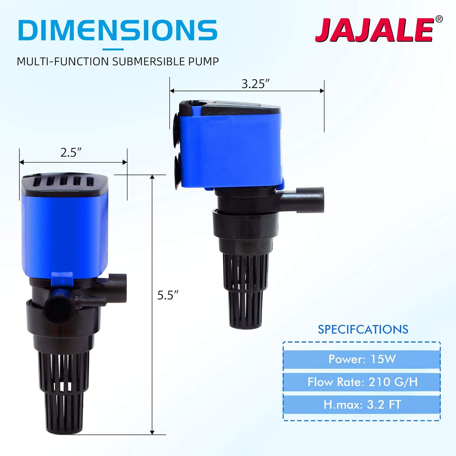 210 GPH Powerhead Submersible Pump - 3 in 1 Aquarium Fish Tank Pump with Oxygenation, Filtration & Water Cycling, 3.3 ft max lift, 15W - 2 Pack