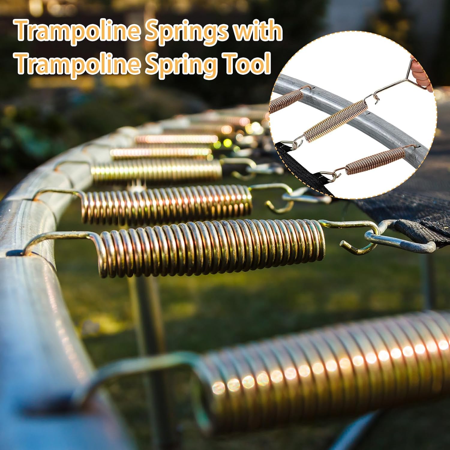 HNBun Heavy Duty Trampoline Springs Replacement Kit 5.5/6/7 inch– High Tensile Galvanized Steel Coils with T-Hook Tool, Weatherproof Accessories for Safe Jumping Mat Repair & Bounce Restoration