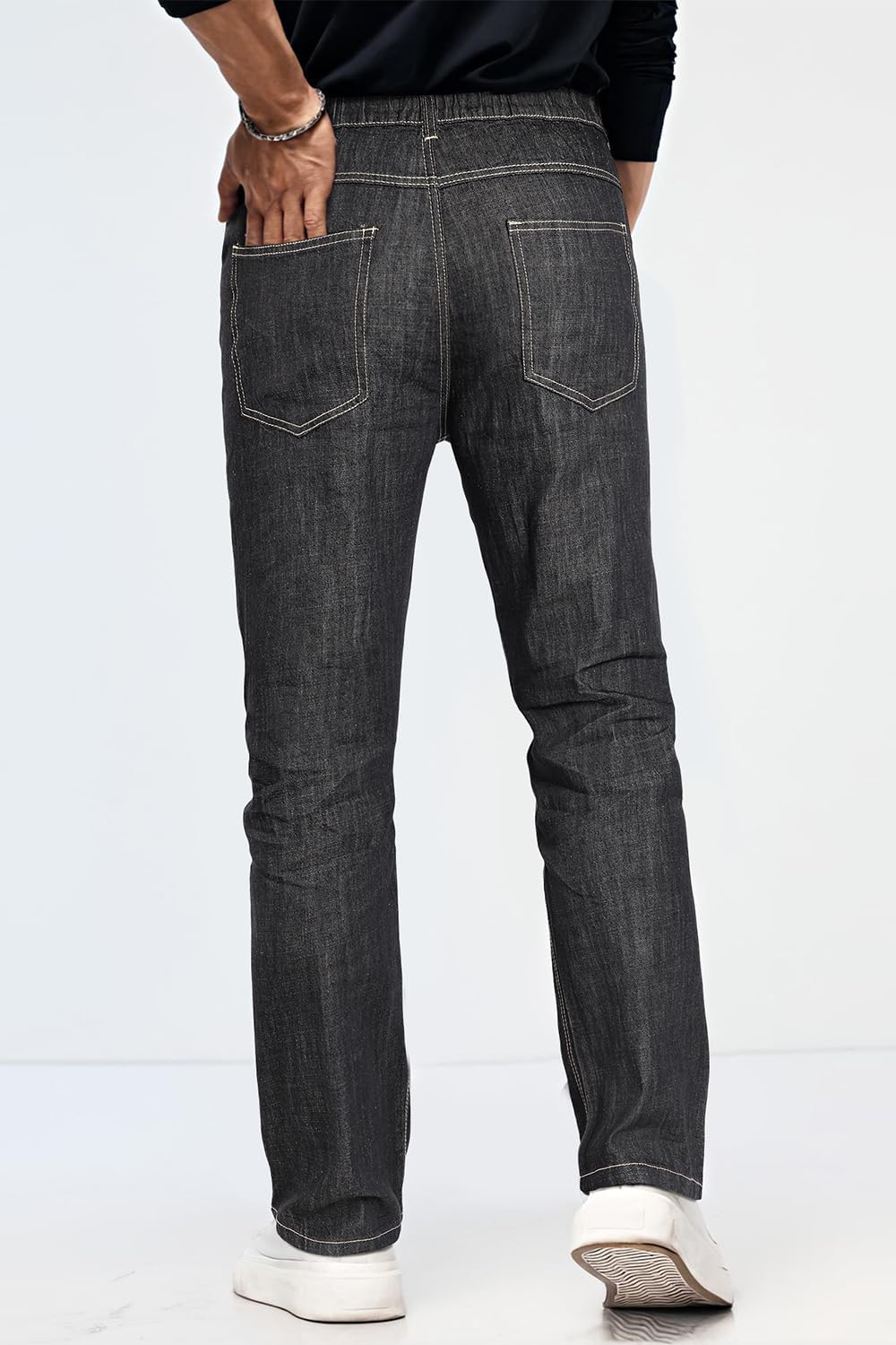 Heyfanee Mens Linen Jeans Slim Fit Lightweight Elastic Waist Pants for Men - Image 6