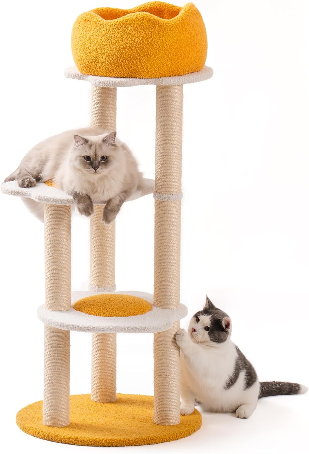 MEWOOFUN Cute Cat Tree, 45.3'' Cat Tower for Indoor Cats, Eggshell Cat Tree Tower with Sisal Scratching Posts, Removable Cozy Condo, Plush Egg Perches, Yellow
