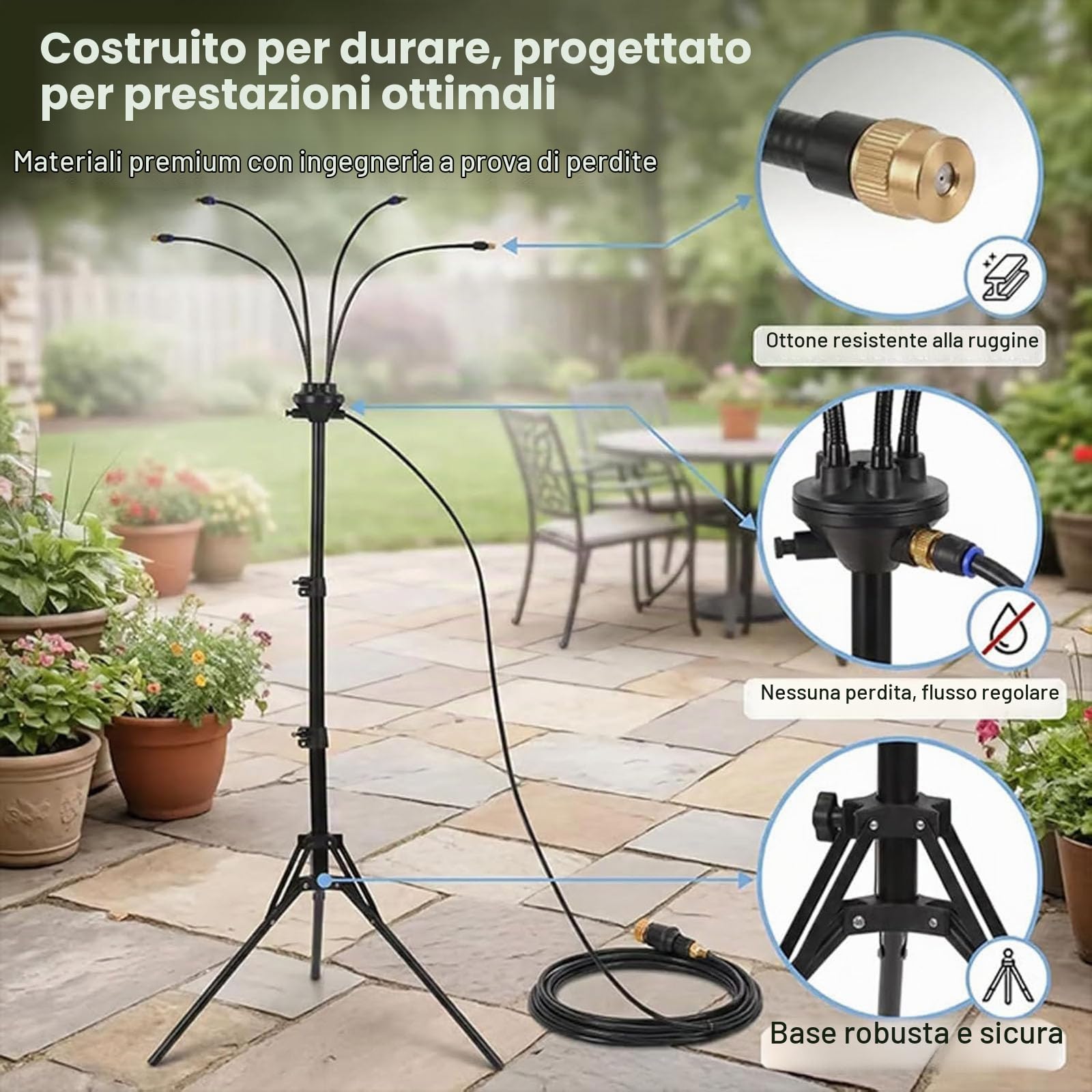 Nebulizzatore in Piedi per Patio Esterno, Sistema di Nebulizzazione Regolabile in Altezza per Raffreddamento Esterno, per Terrazzi, Piscine, Barbecue