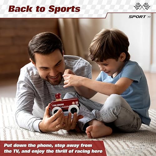 Miniatura 7 de BTB - Coche de madera para tirar hacia atrás, camión de bomberos de juguete, juguete de madera Montessori, auto de juguete clásico retro vintage de