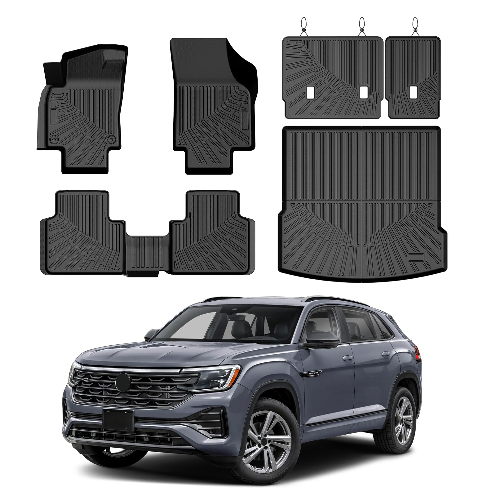 Atlas Floor Mats - Car Mats for Volkswagen Atlas Cross Sport 2020-2026, All Weather Floor Mats and Cargo Liner for Atlas Accessories, Heavy Duty Rubber Mats, Car Accessories