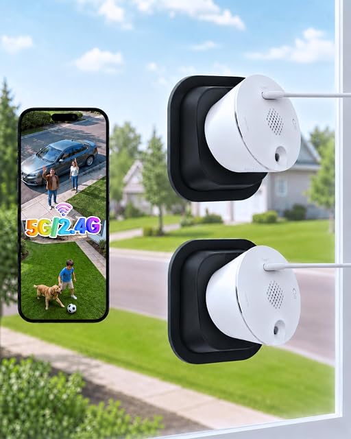 SYMYNELEC Caméras de fenêtre pour la sécurité à domicile: 5G&2.4G Caméra intérieure pour la surveillance extérieure avec 2K Détection de véhicule humain facile d'installation de vision nocturne pleine couleur (2-Packs)