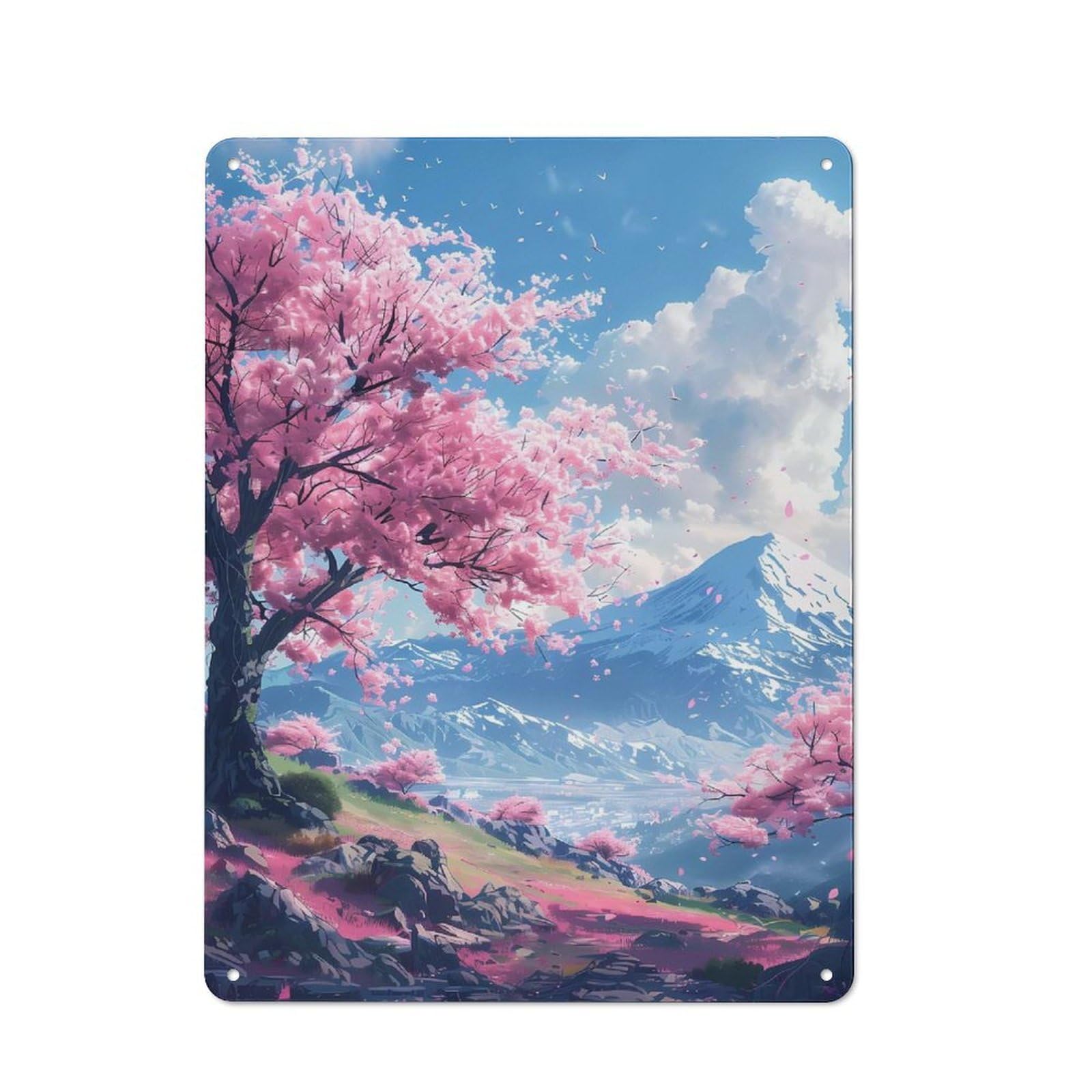 Junmoney Cherry Blossom Tree Lofi Distressed Look Decorative Tin Sign 40X30cm, Vintage Wall Decor For Lounge, Study, Pub Or Wall Gallery
