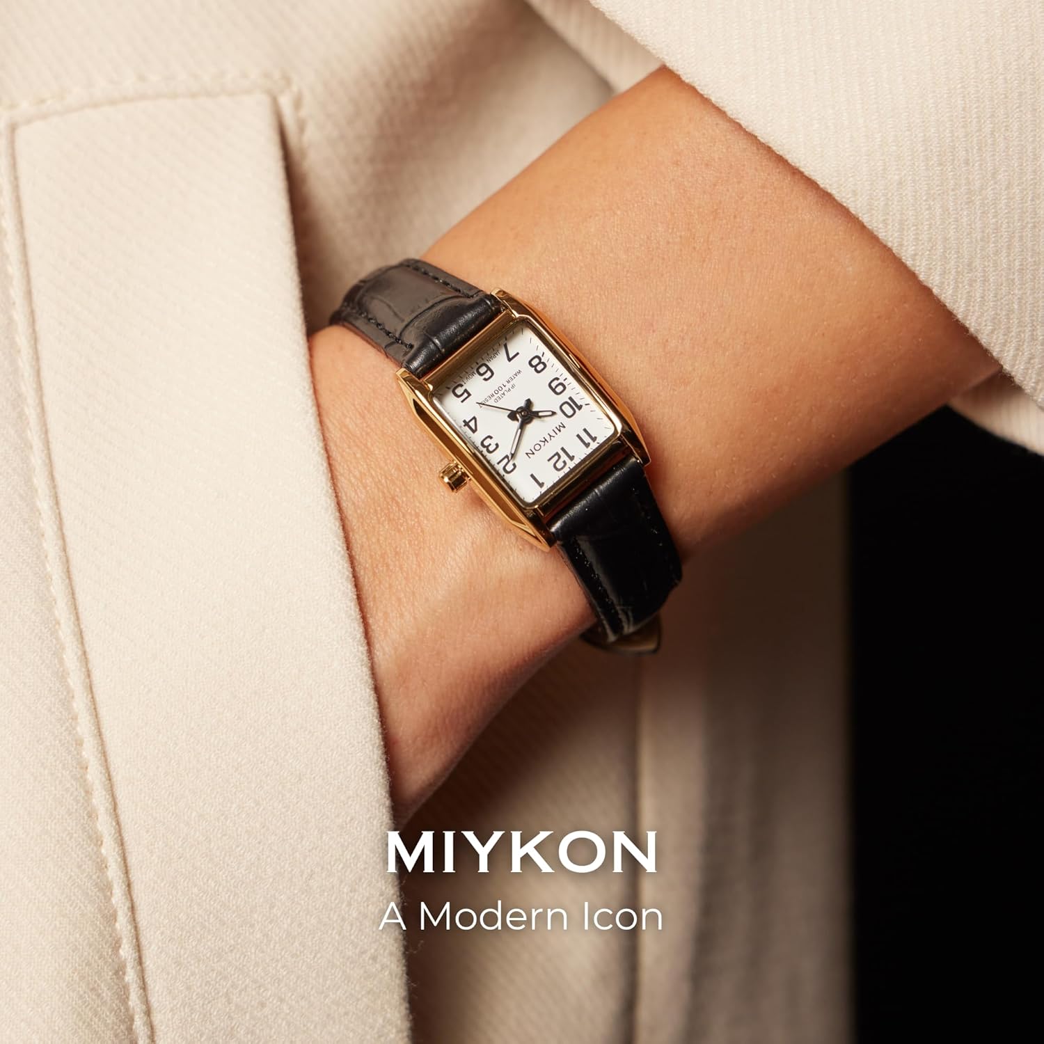 Miykon Dainty Vintage Tank Square Dress Watches for Women – Genuine Leather Band, Second Hand, Japanese Quartz, Water Resistant - Image 2