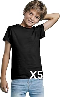 Pack 5 Camisetas de Colores Manga Corta 100% Algodón para niños - Lote 5 Camisetas Cuello Redondo, cómoda, Suave, Lisa y Elegante
