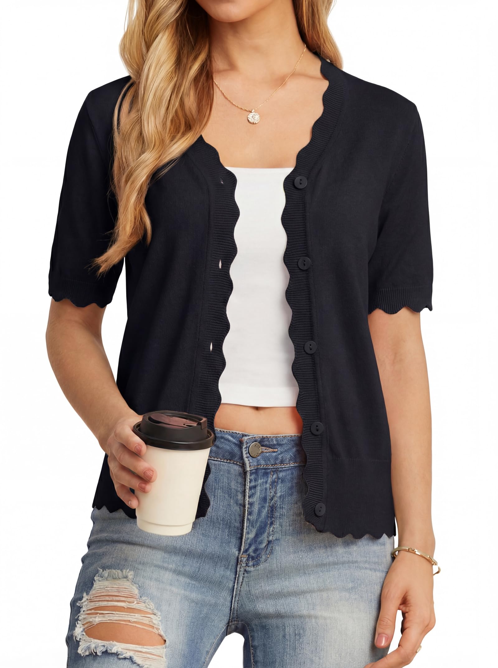 Summer Short Sleeve Cardigan for Womens Lightweight Cropped Knit Sweater Shrug-image-30