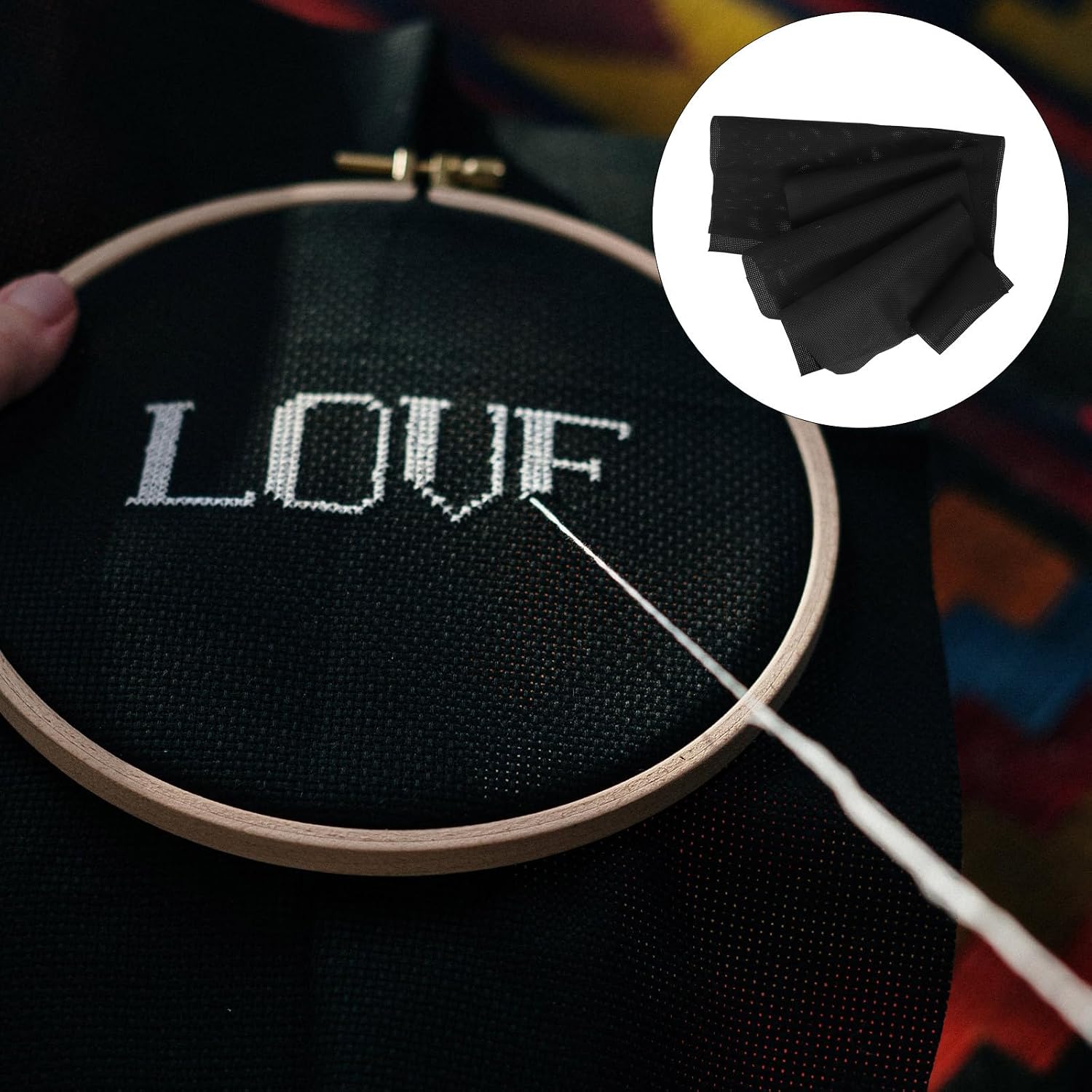 5pcs Black Cotton Cross Stitch Fabric Grid Cloth Embroidery Gridding Cloths for DIY Sewing and Needlework Crafts