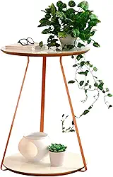 Mesinha Lateral Canto Apoio Decorativa Redonda Sofia Pés Ferro (Off White Freijó)