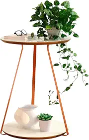 Mesinha Lateral Canto Apoio Decorativa Redonda Sofia Pés Ferro (Off White Freijó)