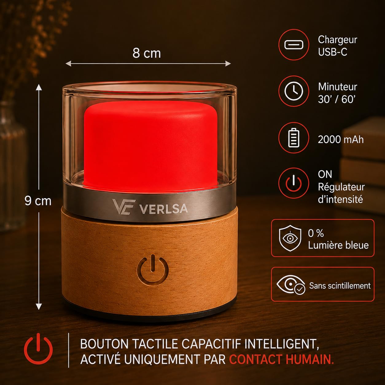 Veilleuse Enfant Bébé Lumière Rouge Nocturne Mélatonine 660nm USB-C