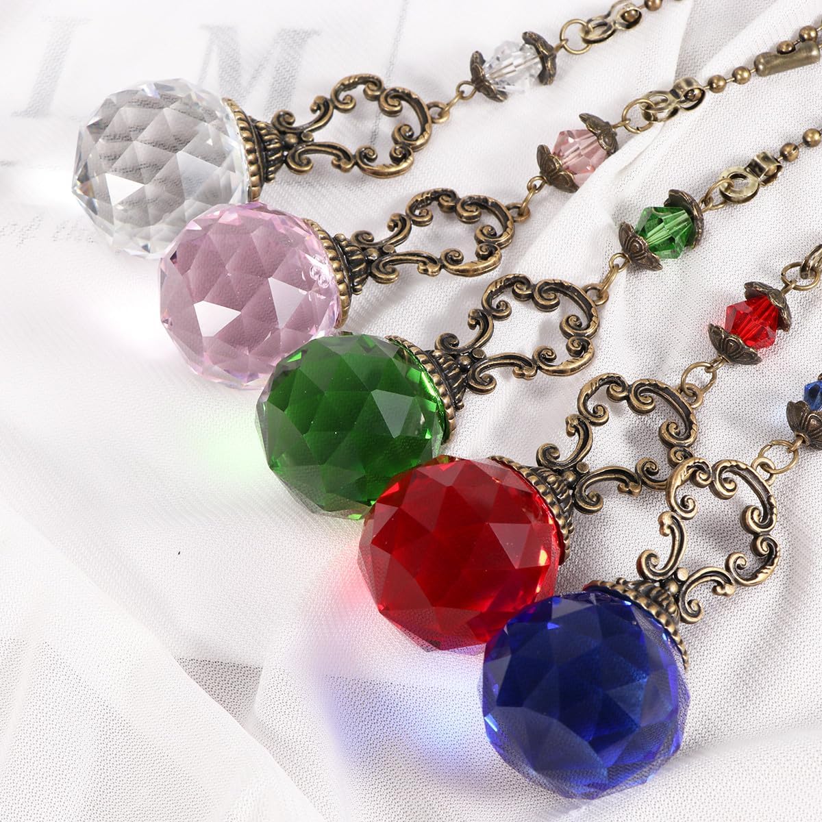 Crystal Ball Drawstring Pendant Pull Chain Ornament, Assorted Colors, Decorative Ceiling Fan Pull Chain Accessory for Home and Party Hanging Décor