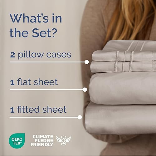 Miniatura 2 de Juego de sábanas de 4 piezas tamaño Cal King, cómodas, transpirables, refrescantes, de hotel, unisex, con esquinas tipo bolsillos profundos, de