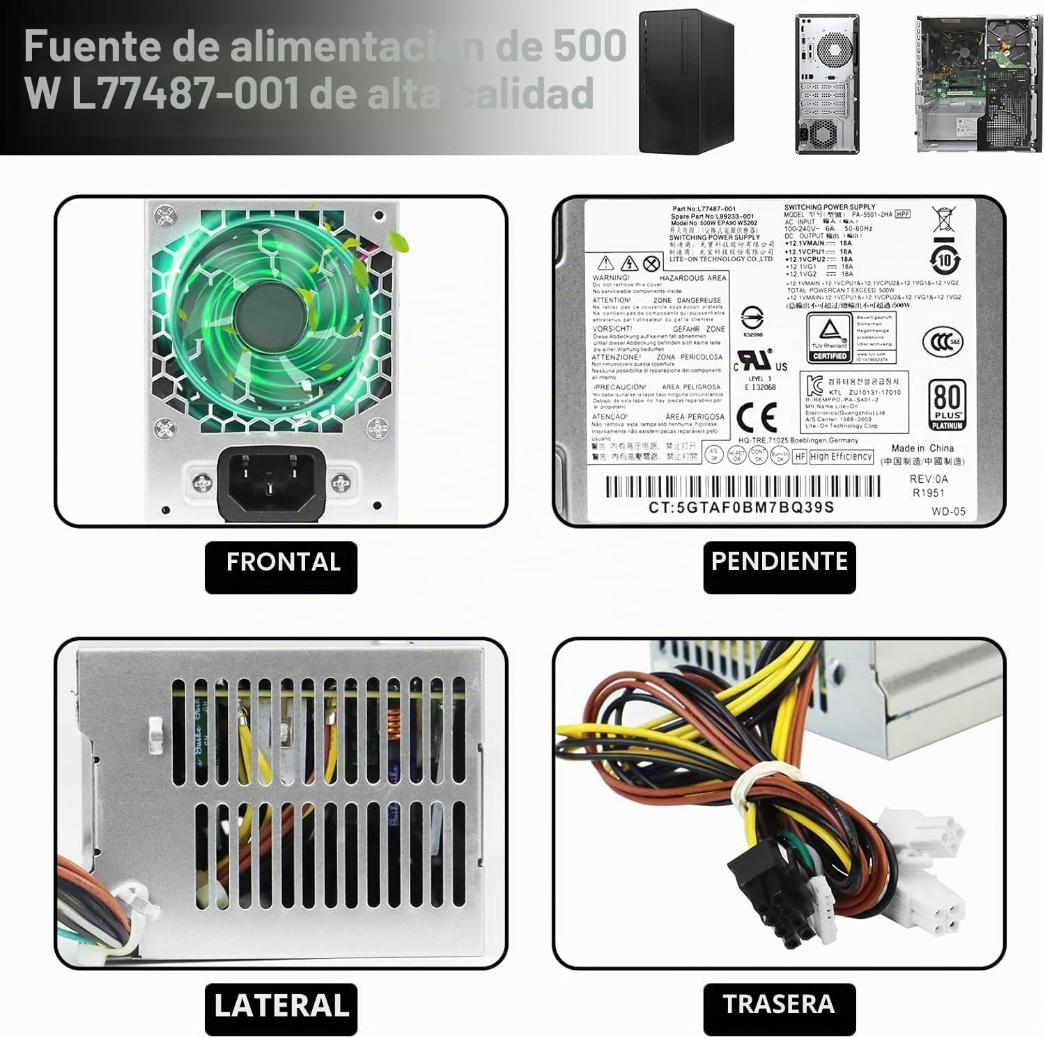 S-Union mejorado L77487-001 L89233-001 500W Fuente de alimentación HP 280 G8 Pro Z2 G5 Festo L77487-003 L81009-800 PA-5501-2HA DPS-500AB-51