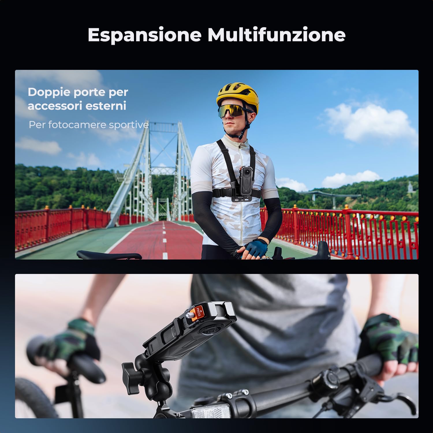 K&F CONCEPT Gabbia Standard per Fotocamera per Insta360 X5, Custodia in Alluminio con Copriobiettivo in Silicone, Foro per Vite 1/4", Telaio Protettivo con 2 Attacchi a Scarpa Fredda