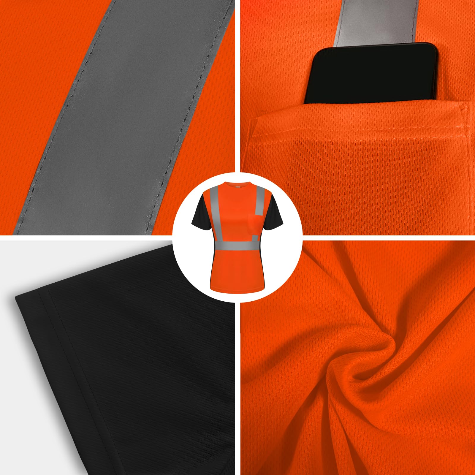 T-shirt haute visibilité à manches courtes, chemises de sécurité pour femmes, t-shirts haute visibilité.