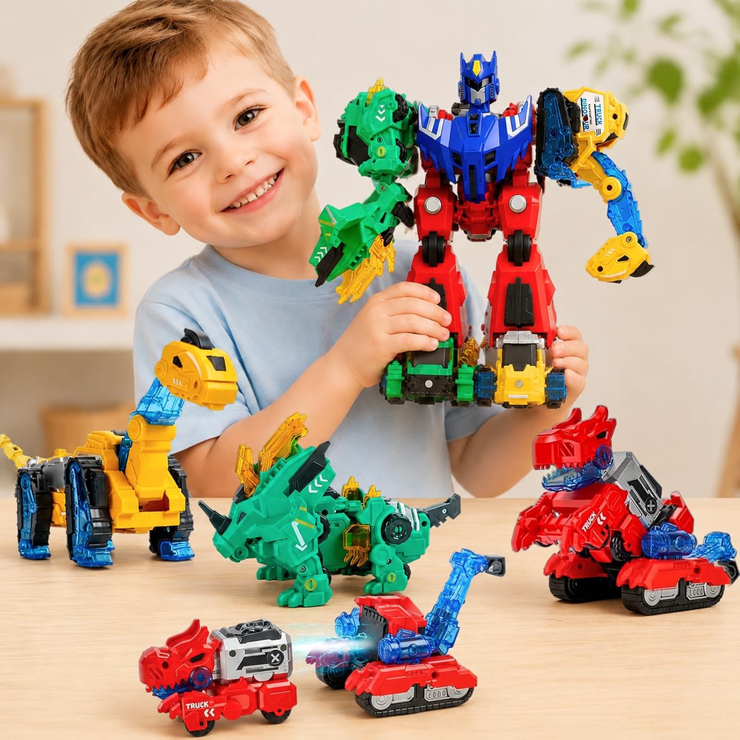 Toptrend Magnetic Dinosaur Transform Robot Toys, 6-in-1 Transforming Dinosaur Toys for Kids 5-7 3-5 4-6, Dino Car Toy Construction Trucks STEM Building Birthday Gifts for 3 4 5 6 7 8 Year Old Boy Girl