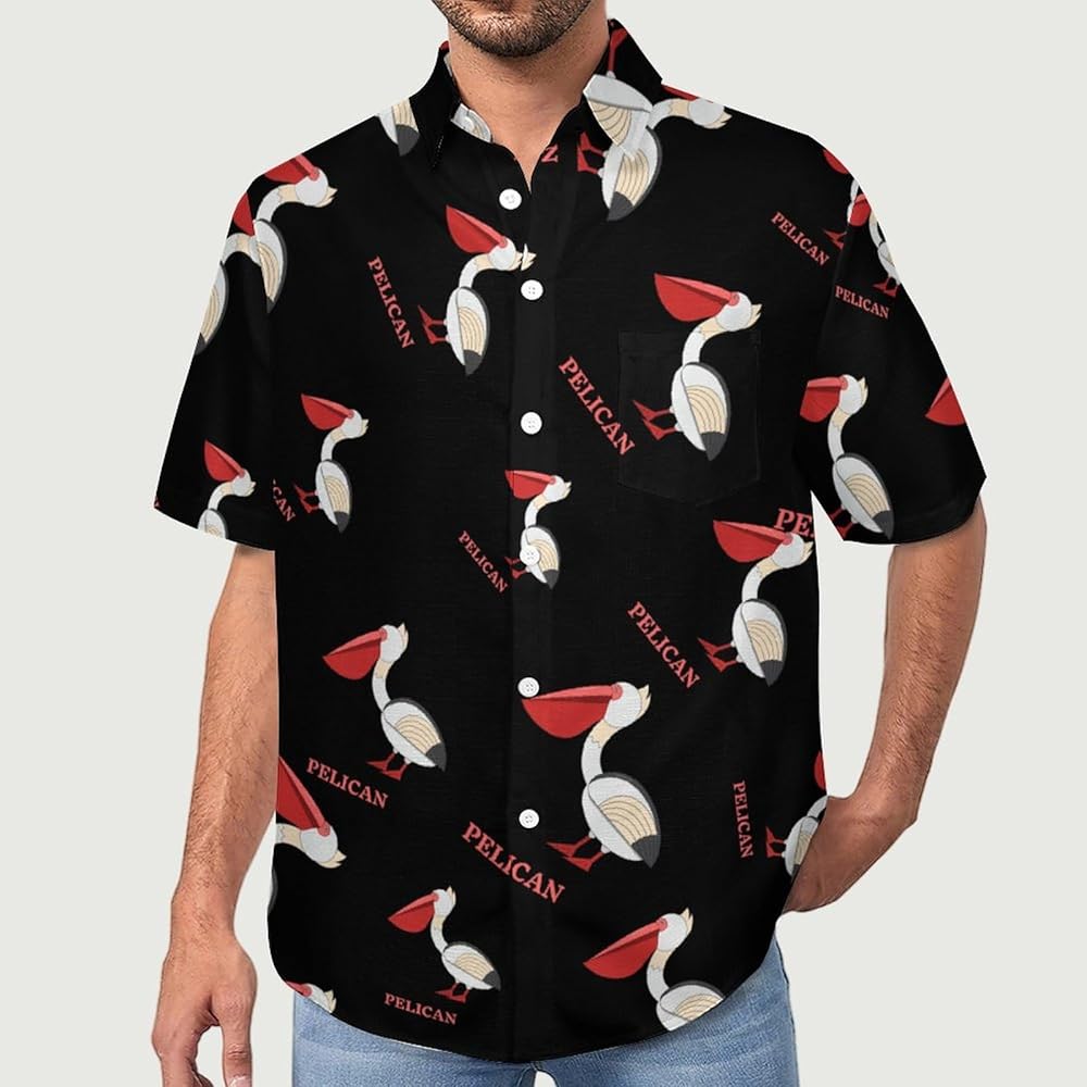 Amazon.com : Cartoon Pelican Men Hawaiian Shirt Short Sleeve