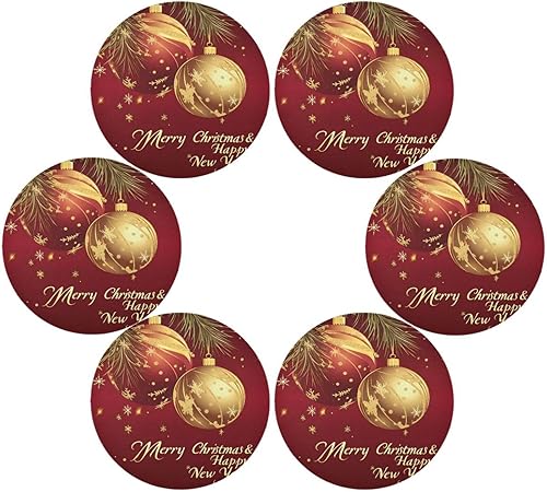 Juego de 6 manteles individuales dorados de Navidad, manteles redondos para cocina y comedor, lavables, resistentes al calor, decoración de mesa de