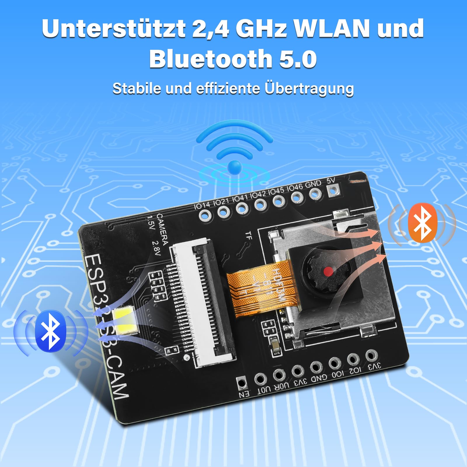 2 Stück Für ESP32 S3 AI-Vision-Modul, Für ESP32 S3 CAM Board Wi-Fi/Bluetooth, 2640, OV5640 Kamerasensor, geeignet für Szenarien wie Wi-Fi-Bildübertragung, Gesichtserkennung und Farberk