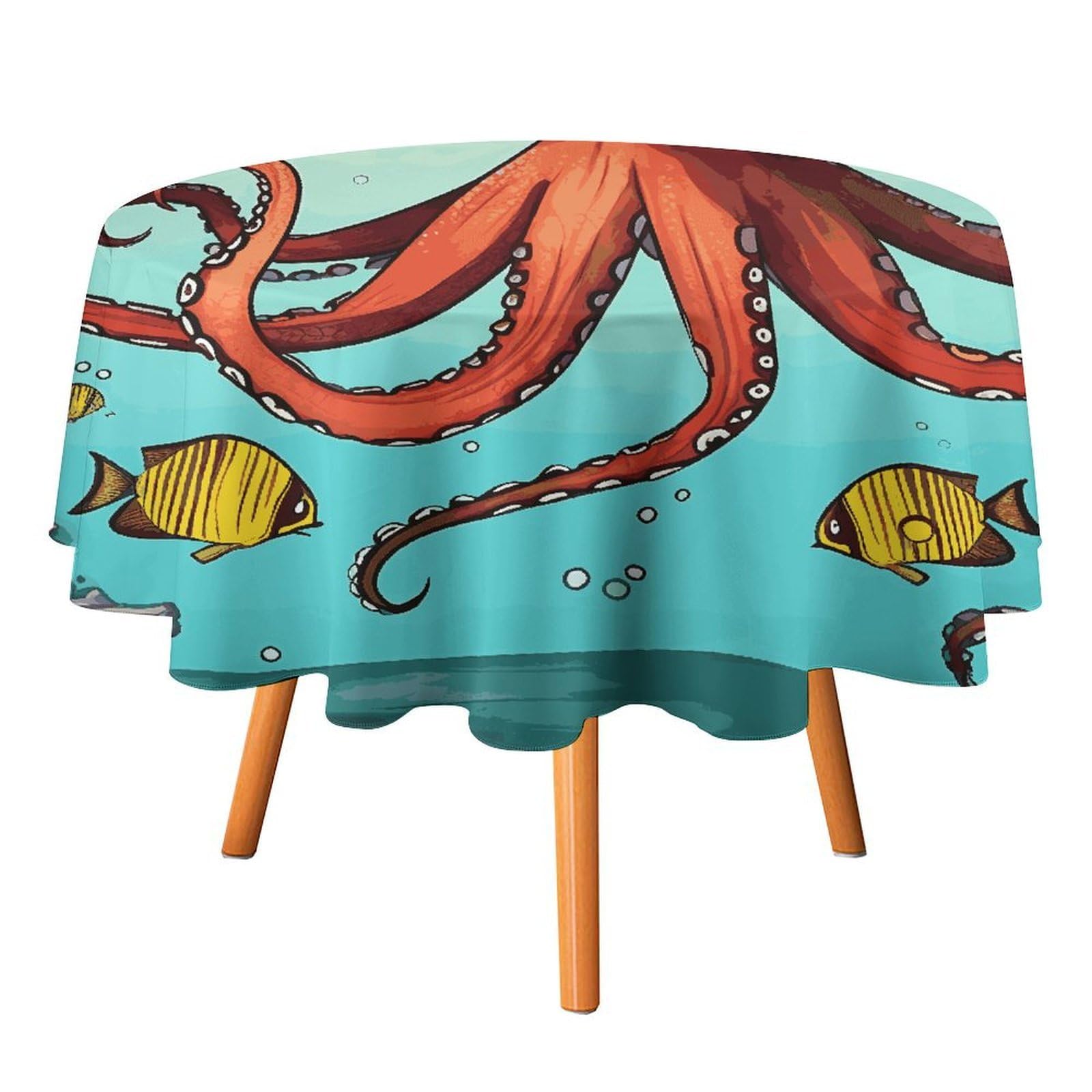 Fekiloot Style Giant Octopus Round Tablecloth - Heavy Duty And Washable,Polyester Decorative Fabric Table Cover,Tablecloths For Kitchen Dining, Wedding, Birthday Party36x36in