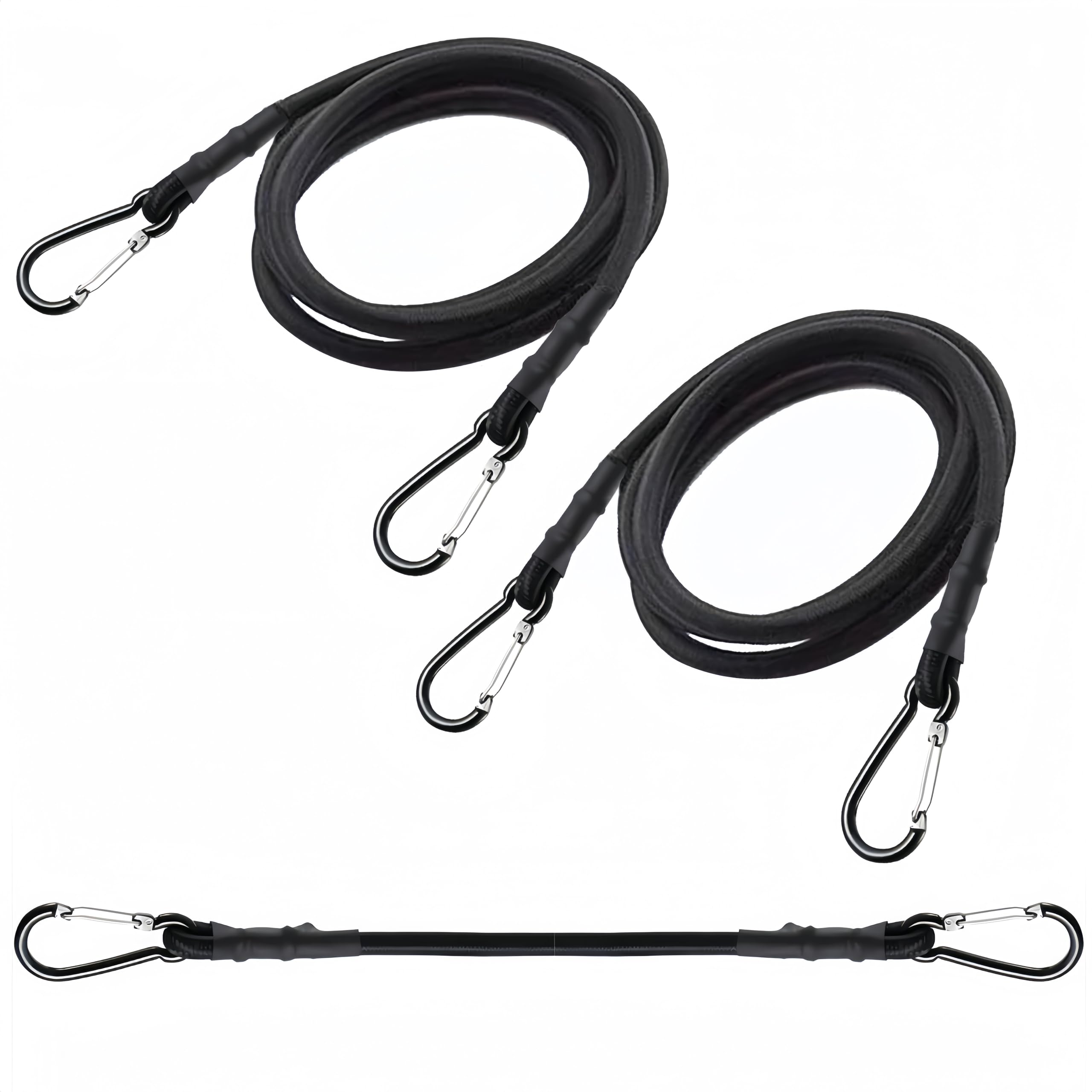 Lanlord 48 inch Black Bungee Cords with Carabiner Hooks Heavy Duty Outdoor 3Pack（Black48inBW3Pcs）
