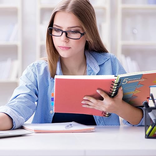 Miniatura 3 de CAGIE Cuaderno de espiral rosa de 8.5 x 11 pulgadas con divisores, 220 páginas, 5 sujetos con pestañas, diario encuadernado en espiral A4 para la