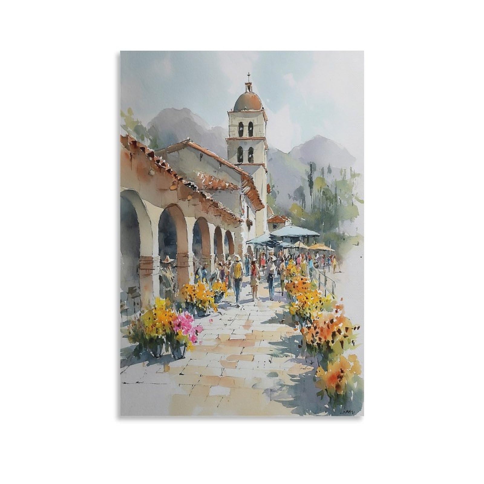 LCYNNH Puerto Rico Flower Market 24x36inch(60x90cm) Vintage Travel Poster Watercolor Canvas Art