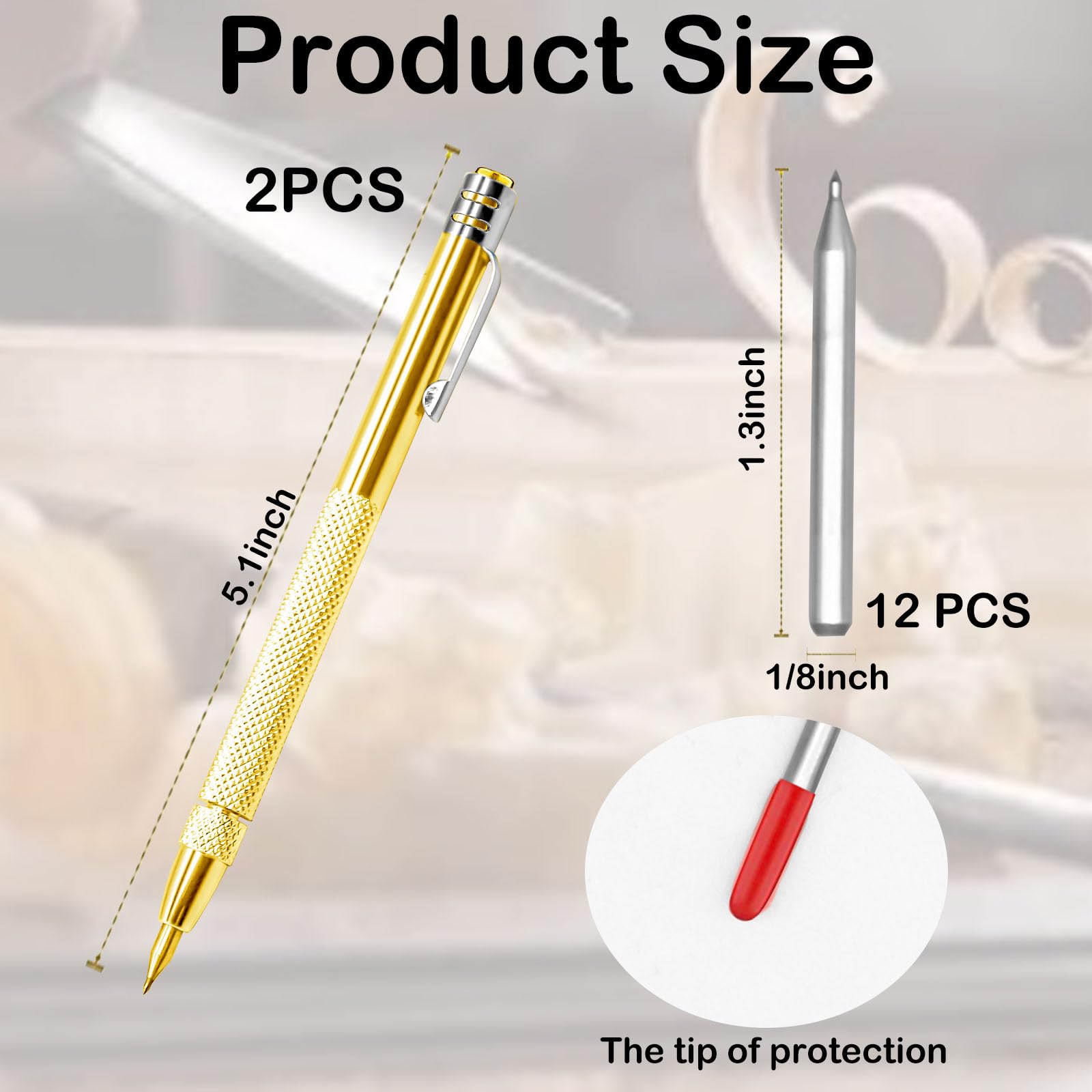 Lot de 2 pointes à tracer en carbure de tungstène avec 12 pointes de marquage de rechange, outil de gravure en carbure d'aluminium avec clip, stylo de gravure en métal pour verre/céramique