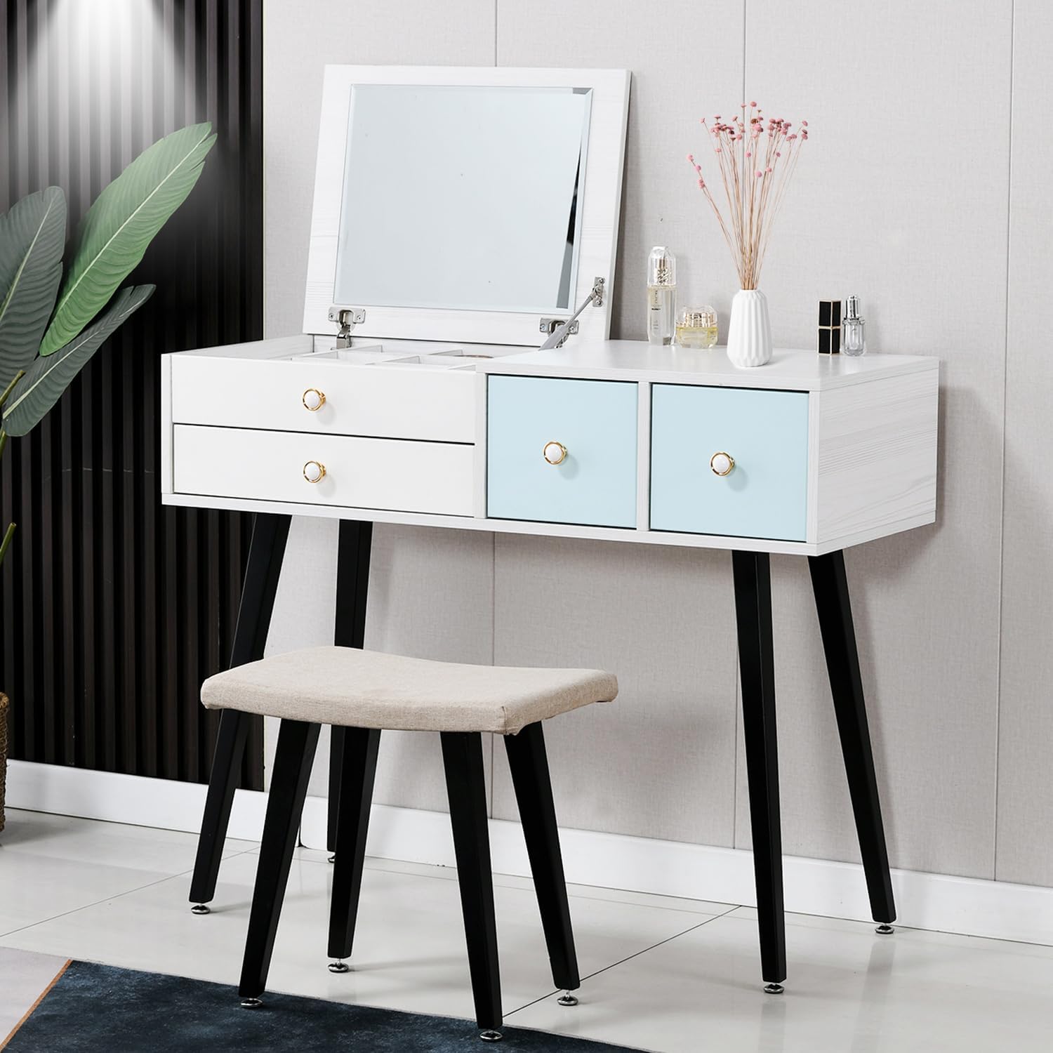 Makeup Vanity Desk with Mirror, Small Makeup Vanity Set