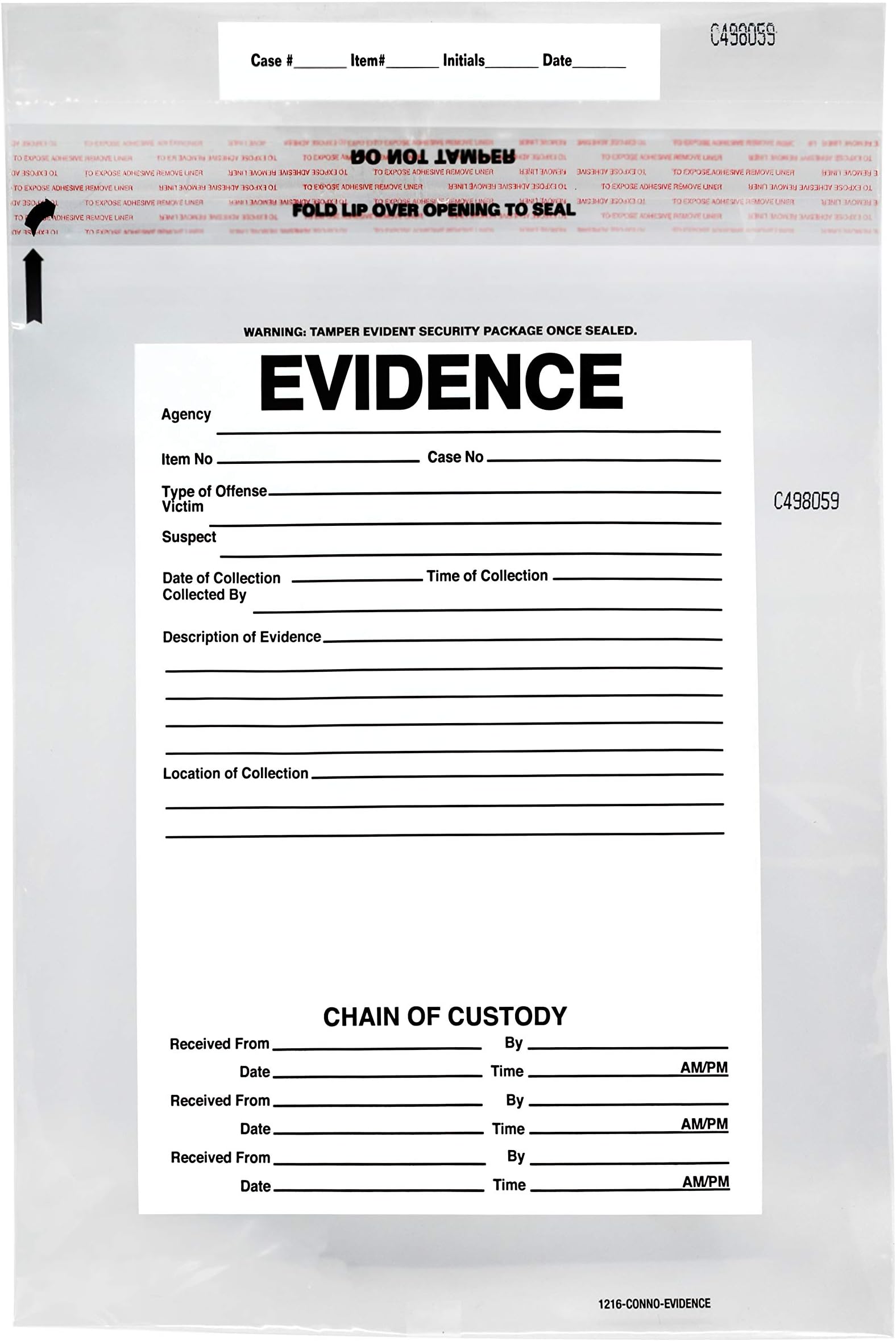 SECUR-PAK 100pk Evidence Bags, 12"x16" Transparent, Tamper Resistant Closure with Serialized Numbering