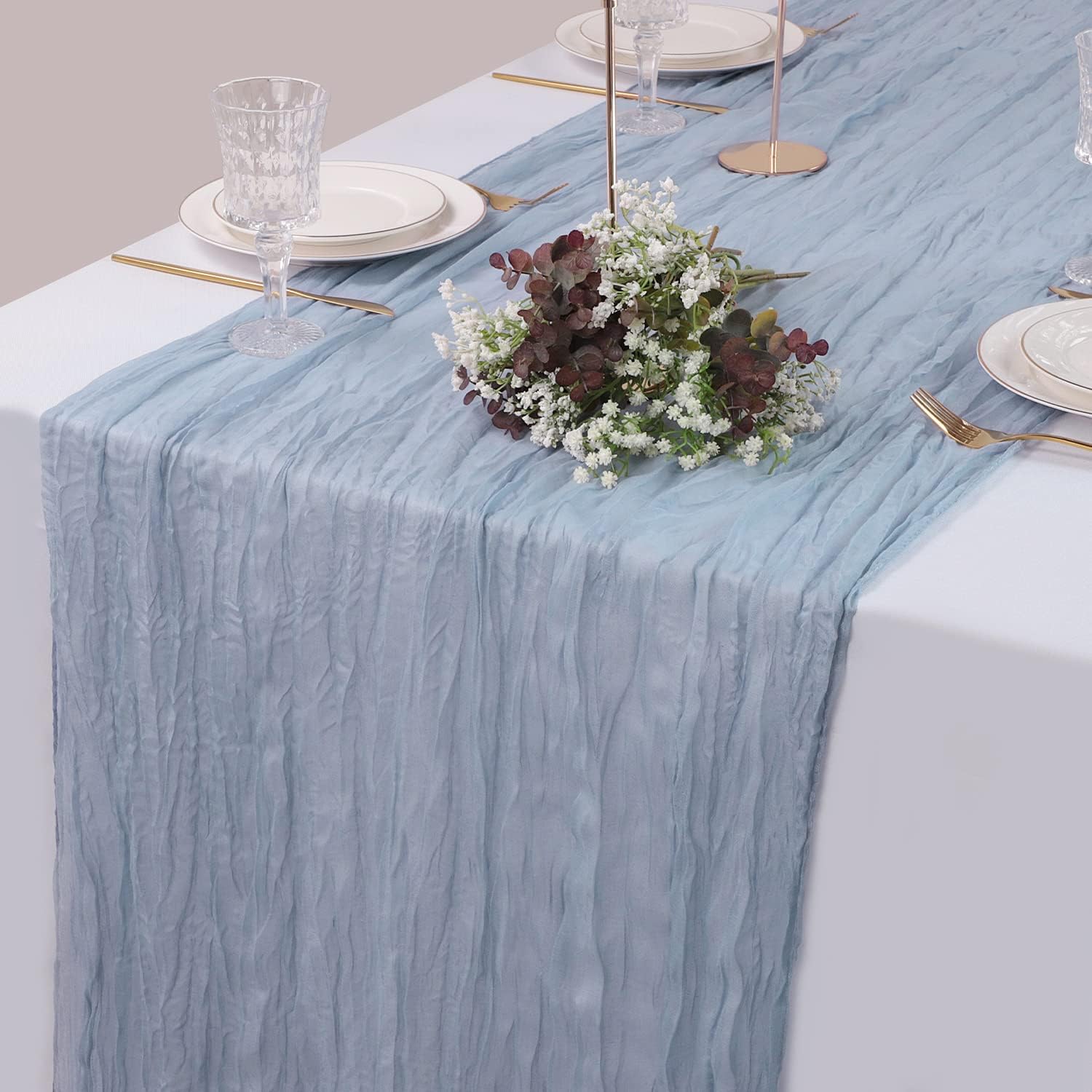 LVEFIT Dusty Blue Cheesecloth Table Runner 13.3ft Long