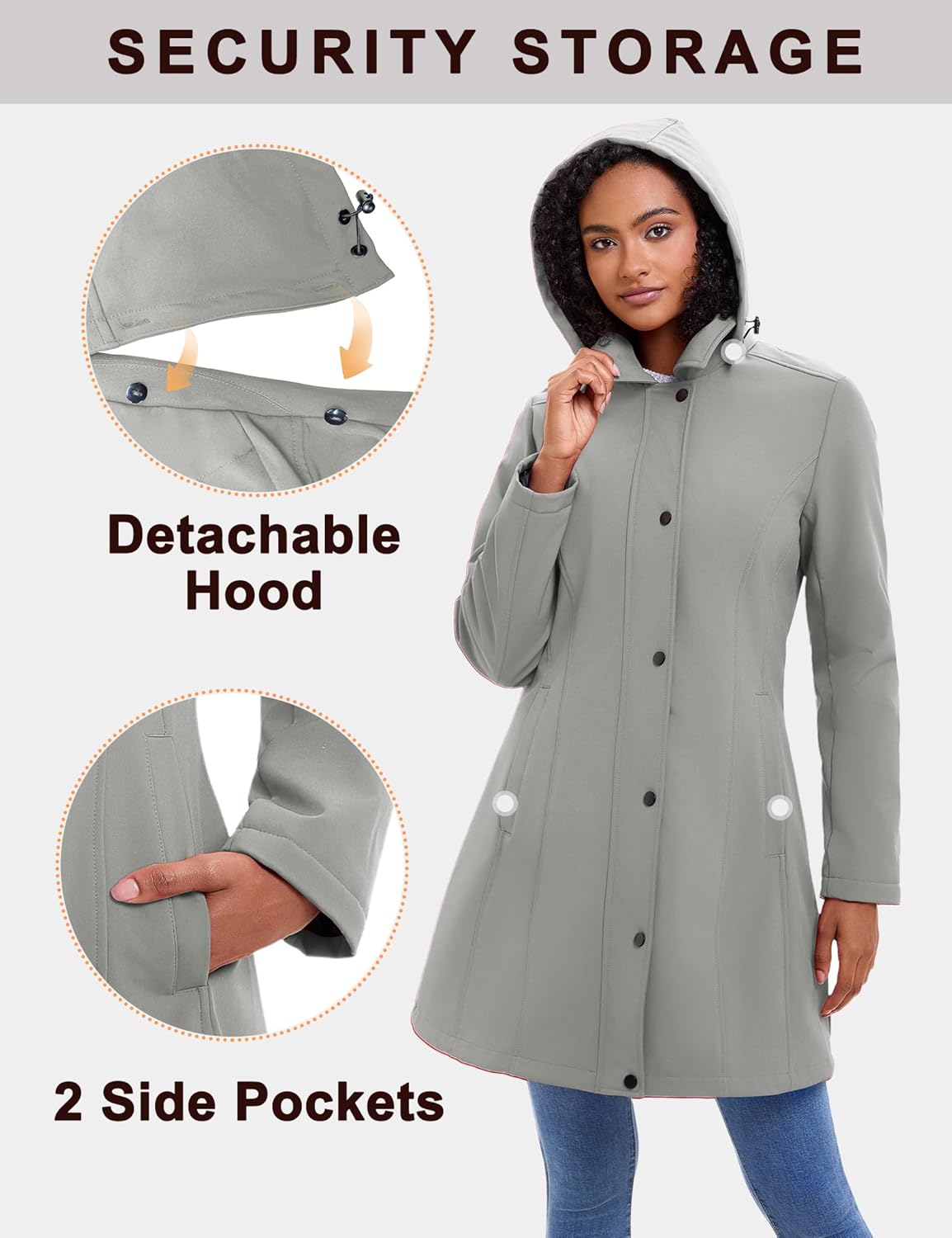 ROYAL MATRIX Women's Softshell Jacket Fleece Lined Windbreaker Insulated Rain Parka Jacket with Removable Hood - Image 5