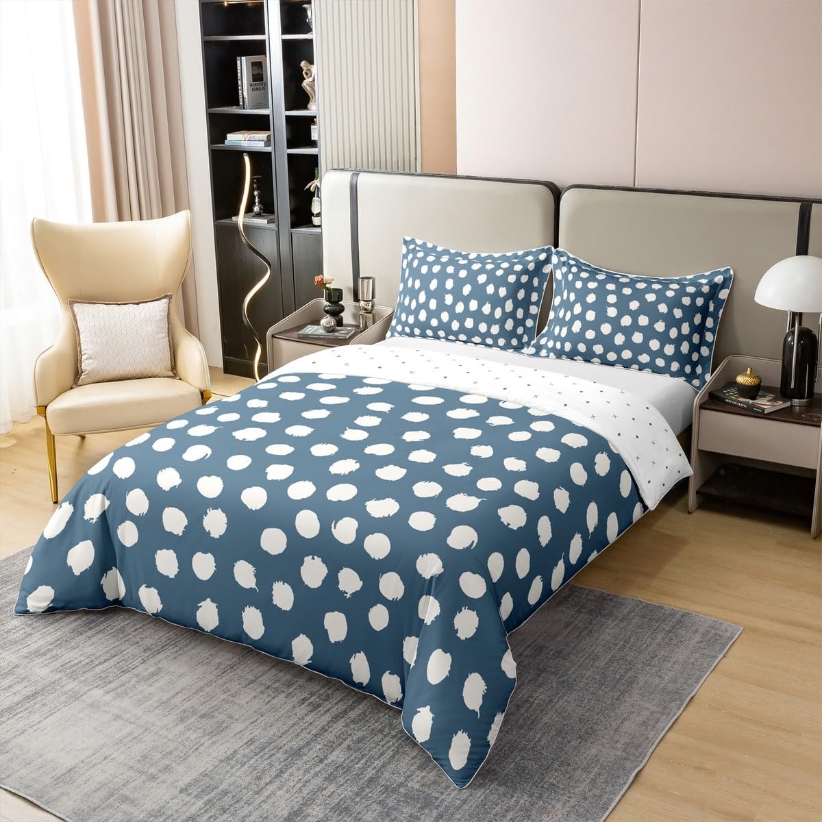 Erosebridal Brush Stroke 100% Cotton Bedding Set Full Size Bohemian Bedclothes for Kids Teens Adults Polka Dots Farmhouse Blue Comforter Cover Soft Comfy Duvet Cover