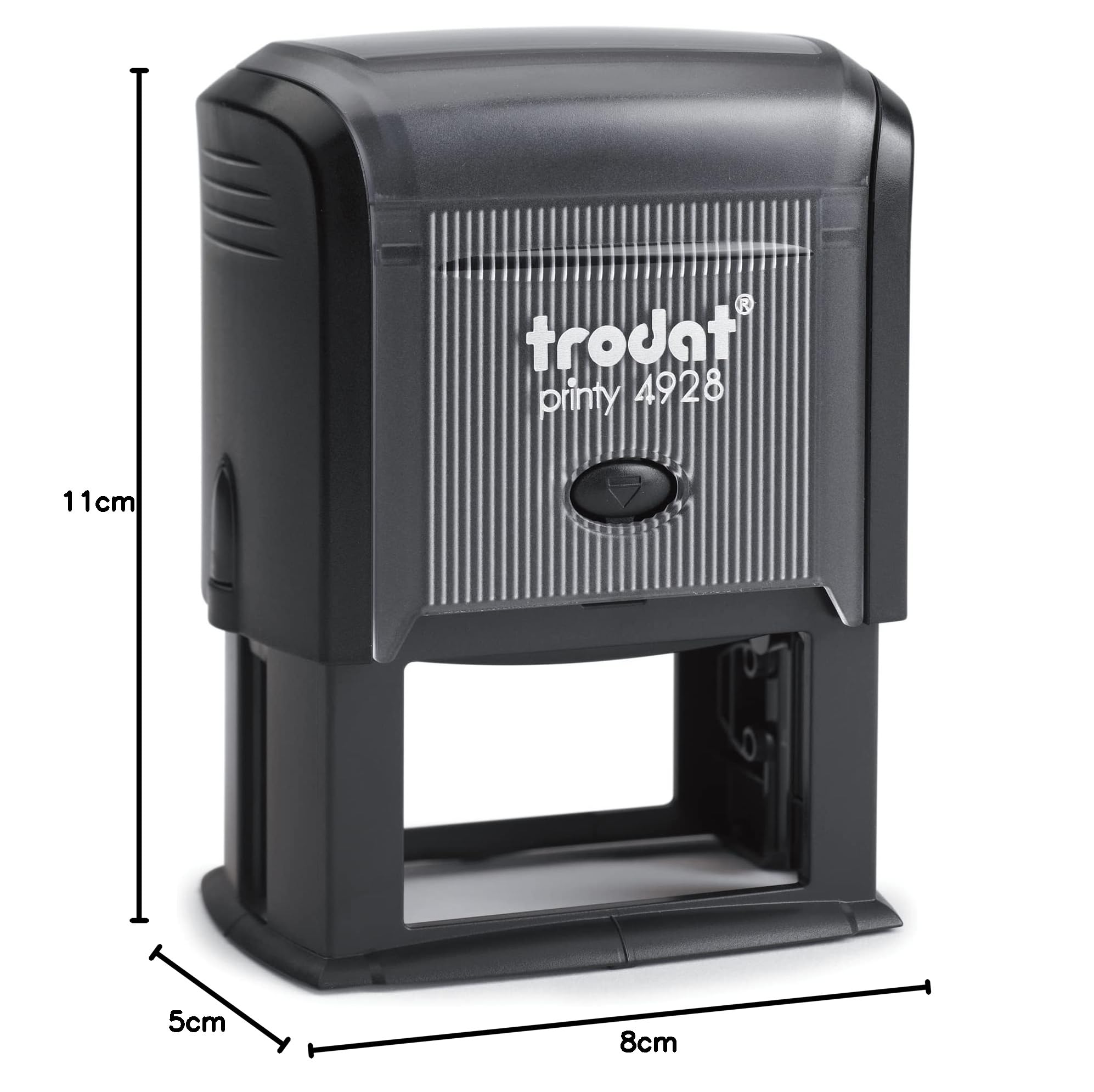 Trodat Printy 4928 Timbro Personalizzato Autoinchiostrante, Max 7 righe, Dimensione Impronta Grande 60x33 mm, Nero, Cartuccia Inchiostro Rosso, Ideale per Grandi Superfici, Shopper, Carte da Pacco