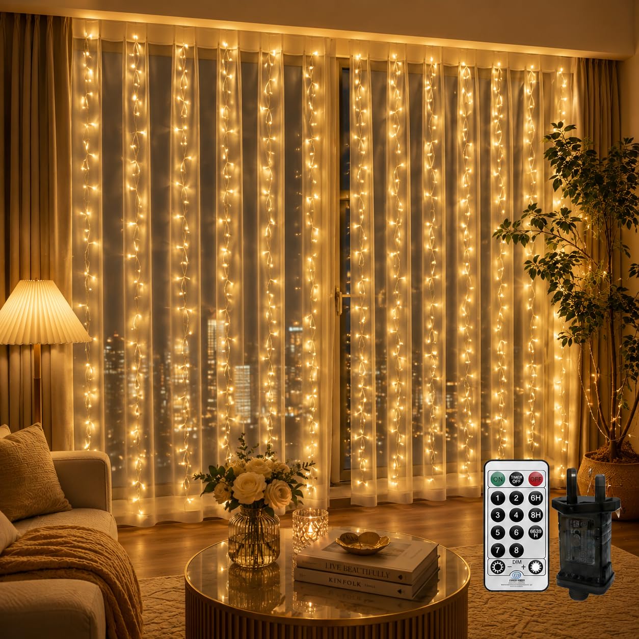 Guirlande Lumineuse Extérieur/intérieur, 4x 2m 400 LED Avec prise Filet Lumineux Exterieur, 8 Modes Guirlande Lumineuse IP44 Étanche Pour Pergola Jardin Extérieur Interieur Décorations - Blanc Chaud
