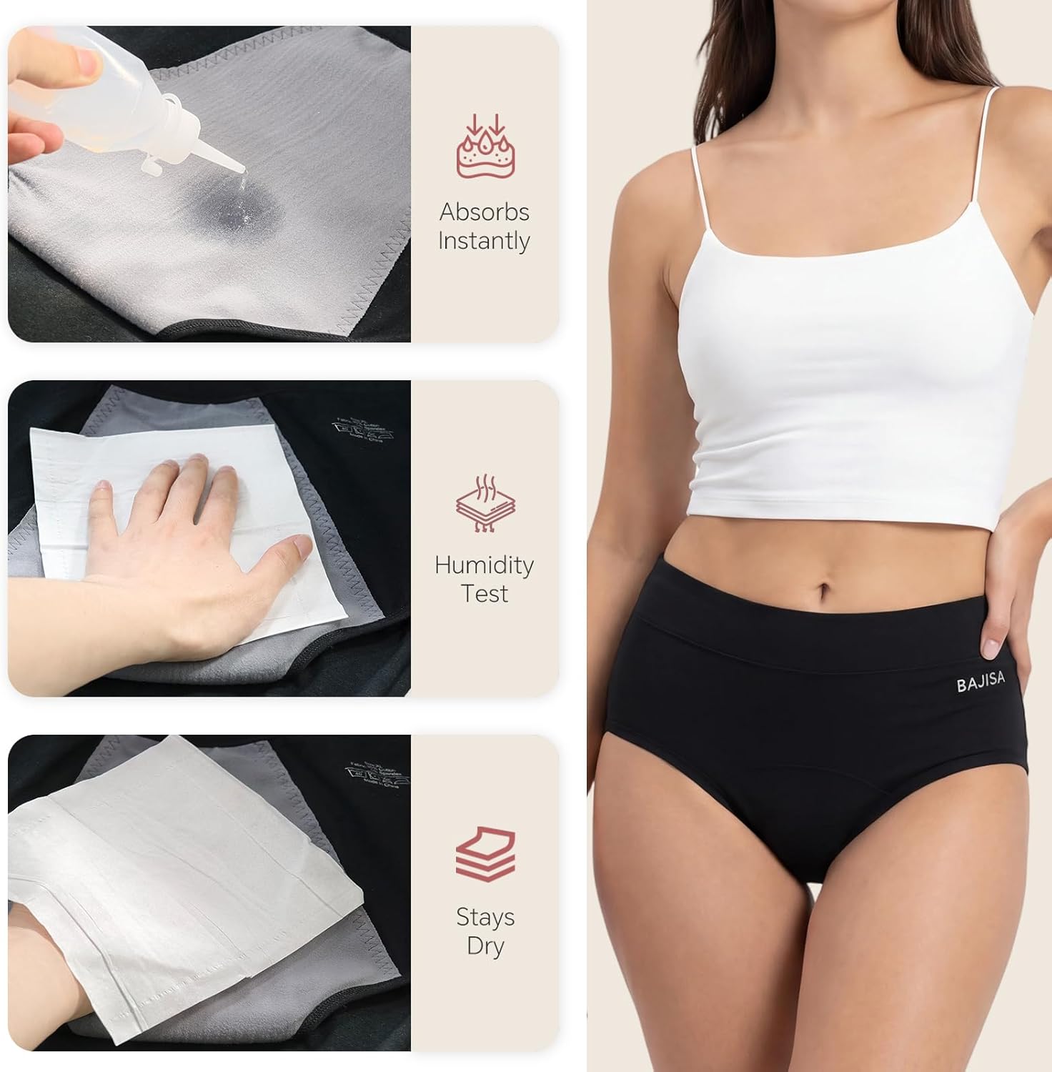 Period Underwear for Women - Incontinence Underwear for Women Washable Incontinence Underwear Absorbent Cotton Panties Bladder Leak Underwear for Woman Teens (3 Pack L) - Image 6