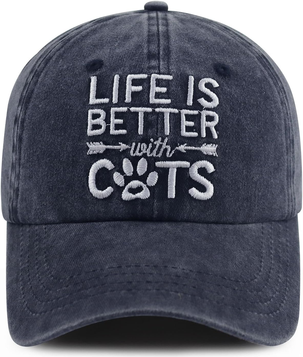 Life is Better with Cats Hat for Men Women, Funny Adjustable Embroidered Animal Gifts Baseball Cap