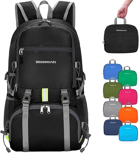 WEREWOLVES Mochila de senderismo ligera de 2035L, mochila ultraligera resistente al agua y plegable para mujeres y hombres