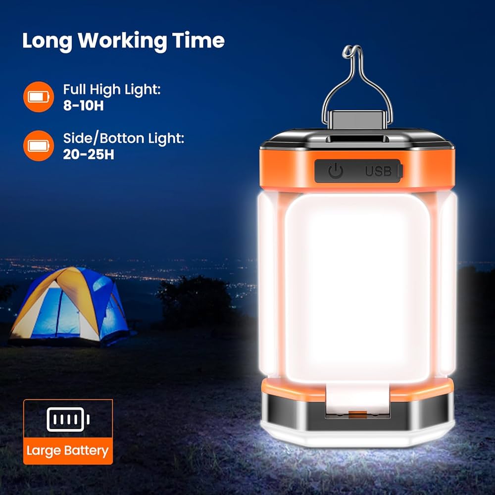 Camping Lights, BICKON 60 LEDs Ultra Bright & 25H Battery Life Camping Lantern Rechargeable, 5 Lighting Modes 15%~100% Brightness Adjustable Tent Lights For Camping, Emergency, Fishing, Garden, Hiking