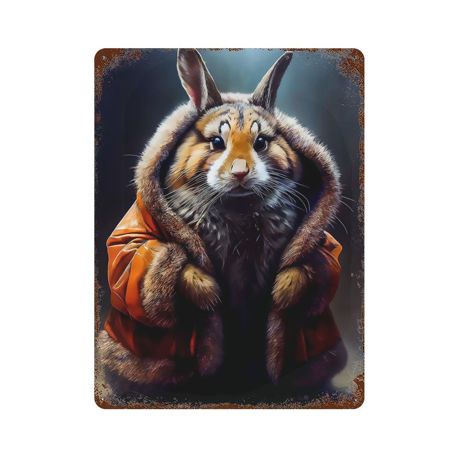 Rabbit Rust Effect Tin Sign 15.7"x11.8", Industrial Home Decor for Garage, Pub Or Kitchen