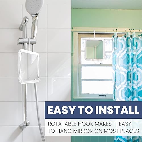 Miniatura 3 de MIRRORVANA Espejo de ducha colgante sin niebla para afeitarse con gancho giratorio de 360 para colgar, superficie antivaho e inastillable de 6.3 x