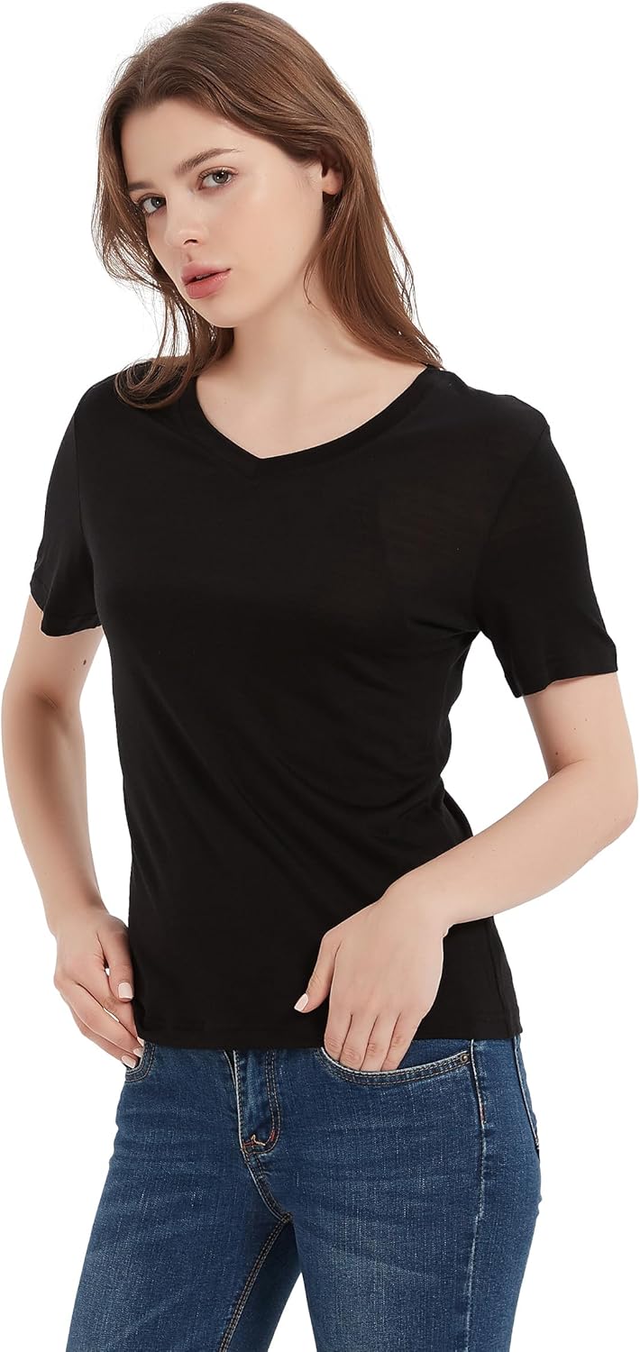 100% Merino Wool T-Shirt Women V Neck Short Sleeve Athletic Tee Lightweight No-Odor Base Layer - Image 5