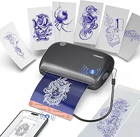 Wormhole Tattoo Impressora estêncil, mini impressora de tatuagem, máquina de estêncil térmica Bluetooth compatível com tablet, smartphone para iniciantes e artistas de tatuagem - cinza