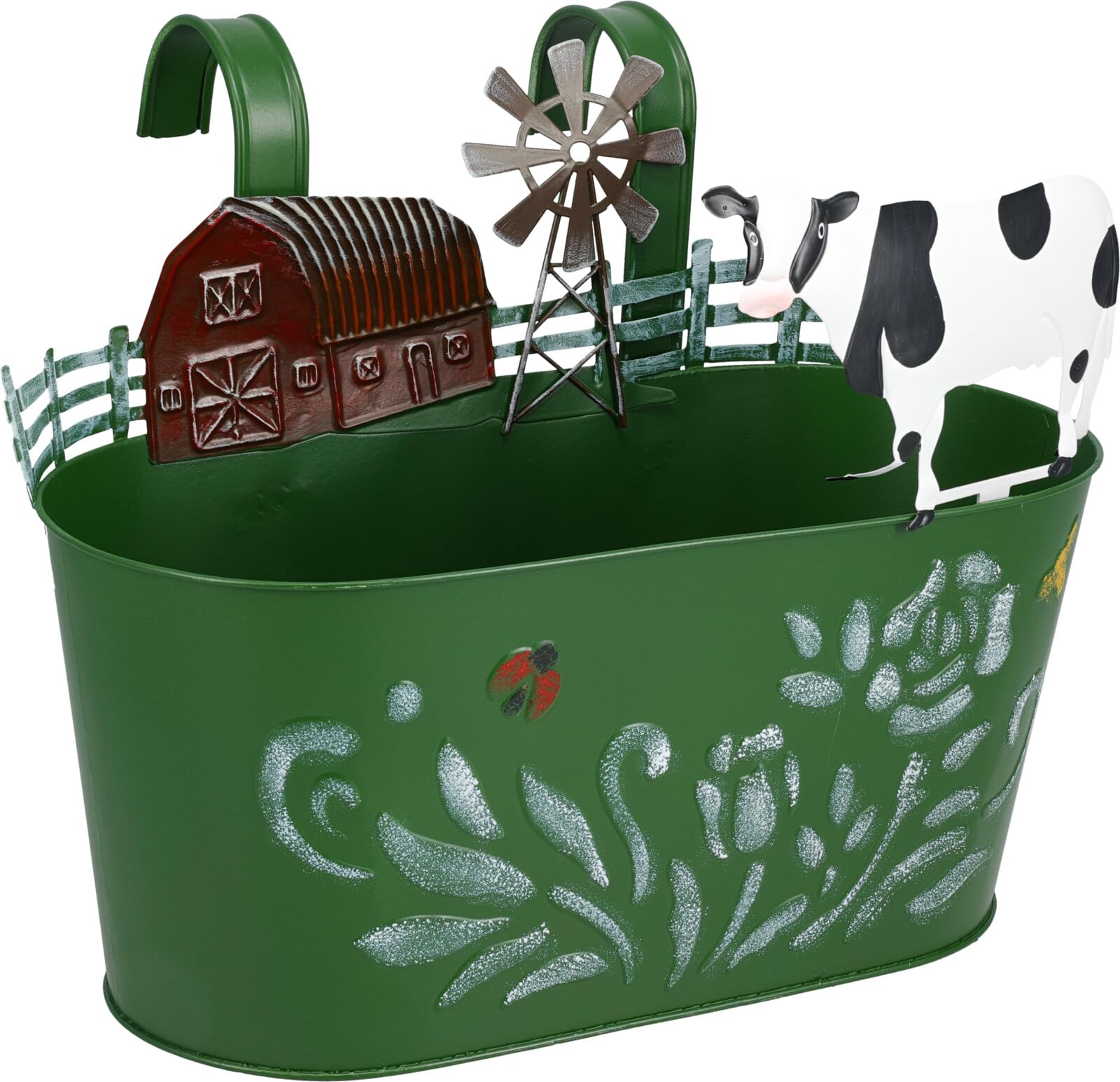 Muddy Hands Farmhouse Metal Hanging Planter Decorative Wall Fence Basket Rustic Cow Barn Garden Planter Pot for Flowers Herbs Plants Patio Balcony Indoor Outdoor Décor (Green)