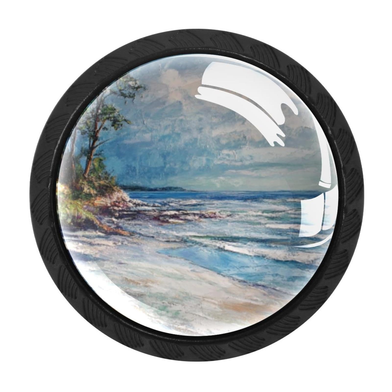 CHENZZZZ 4 Pieces Kitchen Cabinet Drawer Dresser Door Knobs Pulls Handles, Coast Scenery (3)